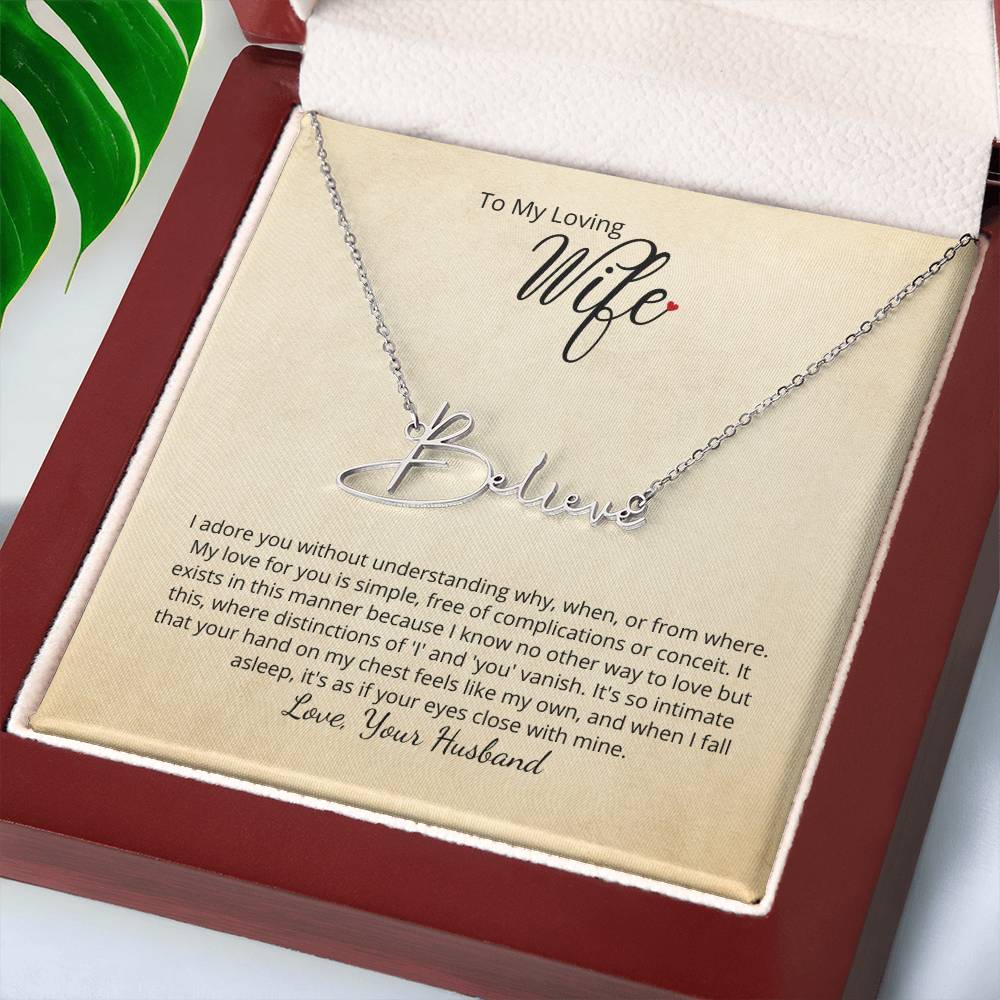 I adore you! Beautiful name necklace with your personalized message