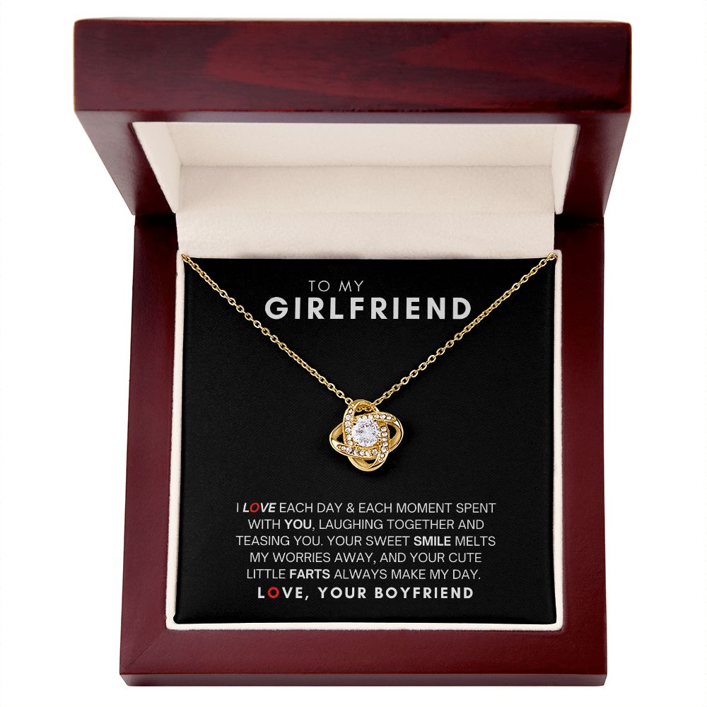 To My Girlfriend - Love Knot Necklace - Your Sweet Smile Melts My Worries Away!