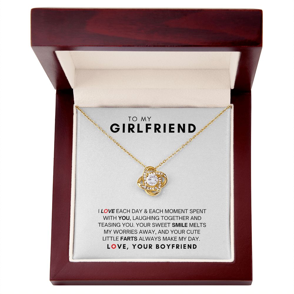 To My Girlfriend - Love Knot Necklace - Your Sweet Smile Melts My Worries Away!