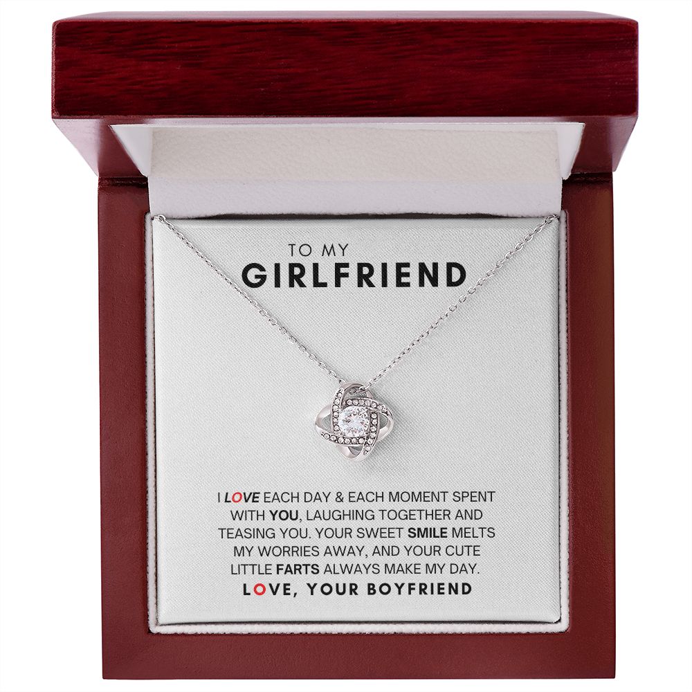 To My Girlfriend - Love Knot Necklace - Your Sweet Smile Melts My Worries Away!