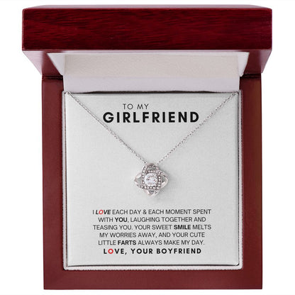 To My Girlfriend - Love Knot Necklace - Your Sweet Smile Melts My Worries Away!